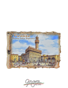 Wooden magnet with drawings by Poliziano - Florence: Palazzo della Signoria