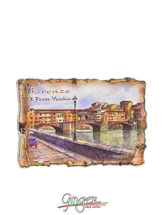 Poliziano - Wooden magnet with drawings - Florence: Ponte...