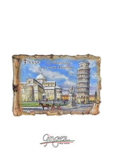 Poliziano - Wooden magnet with drawings - Pisa: the Tower...