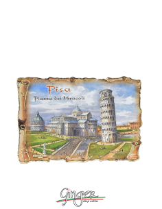 Poliziano - Wooden magnet with drawings - Pisa: the Tower...