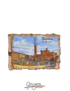 Poliziano - Wooden magnet with drawings - Siena: the Palio