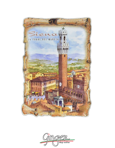 Calamita in legno con disegni di Poliziano - Siena: Torre del Mangia