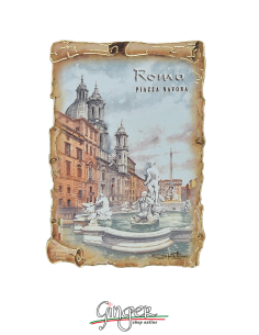 Wooden magnet with drawings by Poliziano - Rome: Piazza Navona