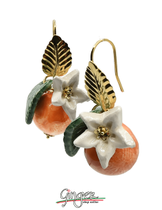 Aurora's Ceramic: Pendant earrings with Oranges, Flowers...