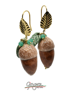 Aurora's Ceramic: Pendant earrings with Acorns, Leaves...