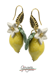 Aurora's Ceramic: Pendant earrings with Lemons, Flowers...