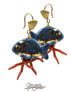 Aurora's Ceramic: Pendant earrings with Blue Fishes and...