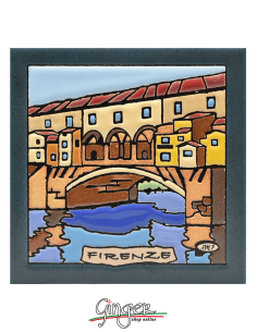 Mattonella in ceramica dipinta a mano e smaltata - Firenze: Ponte Vecchio (11x11 cm)