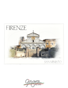 Fridge magnet with drawings and pictures of Florence: San...