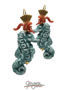 Aurora's Ceramic: Pendant earrings with Seahorses and...