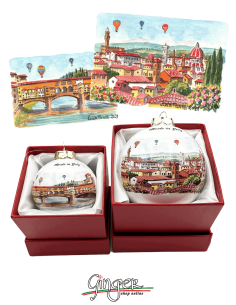 Christmas Ornaments - Florence watercolor: Old Bridge and Landscape 60 mm (2.36") - 80 mm (3.14")