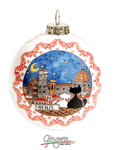 "Novità" Addobbi Palla di Natale - Città d'Italia: Firenze Panorama con Gatti e Ponte Vecchio - 80 mm