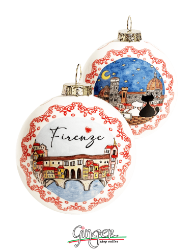 "New" Christmas Ornaments - Cities of Italy: Florence Landscape with Cats and Ponte Vecchio - 80 mm (3.14")